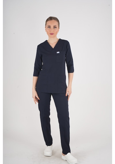 Unisex Lacivert Violet Model Scrubs Takım Doktor Hemşire Üniforması Lacivert