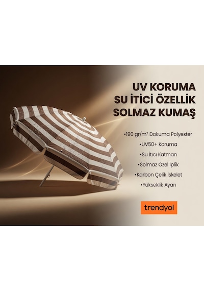 360 Dönebilen Plaj Şemsiyesi Uv Korumalı Su İtici Solmaz Kumaş 190 Gr Dokuma Polyester -kahvre Kahverengi