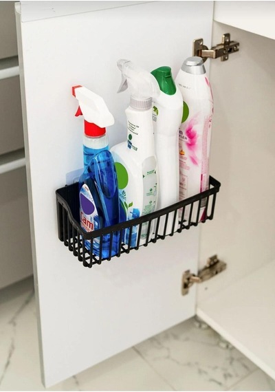 Yapışkanlı Duvar Rafı, 2'li Duvar Düzenleyici, Banyo-mutfak Organize Dolap Içi Organizeri Plastik Siyah Siyah