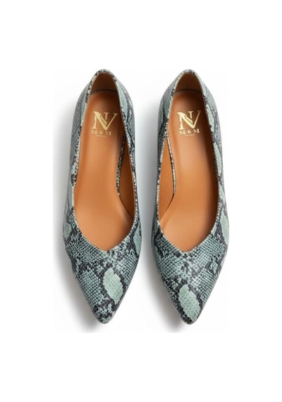 Ne&ve Shoes Mavi Deri Yılan Baskı Sivri Burun Şık Ve Rahat Günlük Babet