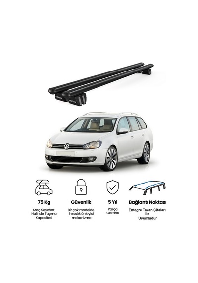 Pençe Volkswagen Golf 2009-2013 Uyumlu Siyah Ara Atkı Port Bagaj Tavan Barı