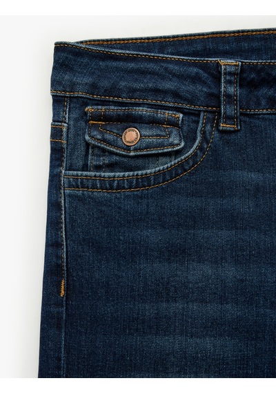 Koton Düğmeli Cepli Slim Fit Düşük Bel İspanyol Paça Jean Pantolon - Flare Jeans Koyu İndigo 6wal40246md