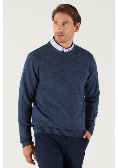 AC&Co / Altınyıldız Classics Erkek Havacı Mavi Standart Fit Normal Kesim Bisiklet Yaka Jakarlı Yünlü Triko 4A4923100205HVML Mavi AC&Co / Altınyıldız Classics Erkek Havacı Mavi Standart Fit Normal Kesim Bisiklet Yaka Jakarlı Yünlü Triko 4A4923100205HVML Mavi