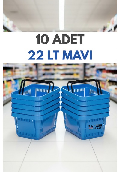 10 Adet / 22 Litre Plastik Market Alışveriş Sepeti Profesyonel Market Mağaza El Sepeti Mavi