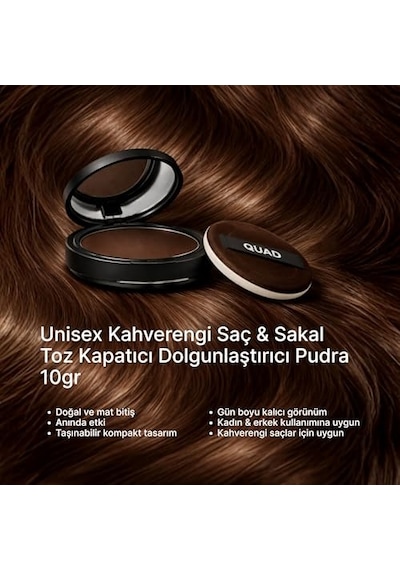 Saç Kapatıcı Pudra, Kahverengi, Unisex Saç Ve Sakal Dolgunlaştırıcı, Doğal Görünüm, 10gr