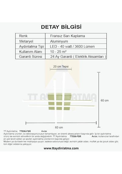 Tt036-fsr Tt Ayd Hashtag Beyaz Işık Fransız Sarı Kaplama Avize Rosegold