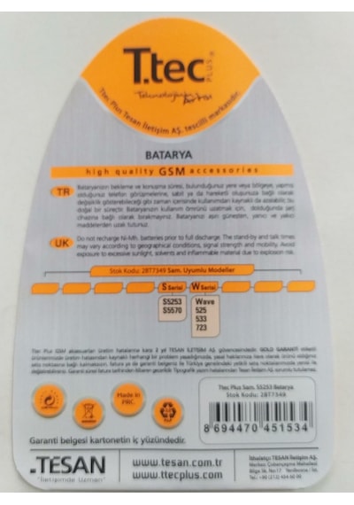 Samsung Uyumlu S5253 Batarya