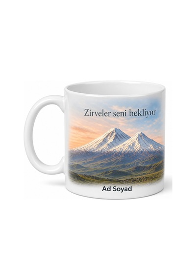 Ağrı Zirve Manzaralı Kişiye Özel Kupa Bardak İsimli Hediye Beyaz / Çok Renkli