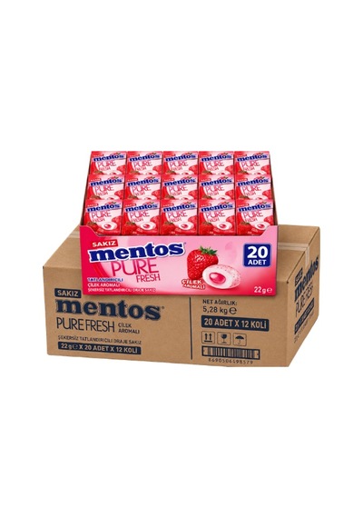 Mentos Pure Fresh Çilek Aromalı Şekersiz Tatlandırıcılı Draje Sakız 22 Gr X 20 Adet X 12 Adet-406