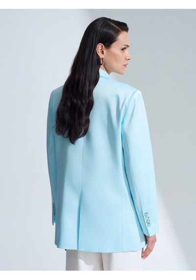 Dilvin 60802 Kruvaze Saten Blazer Ceket-mavi