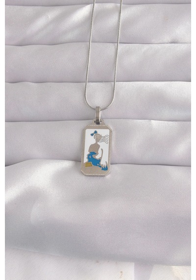 Mey İthalat 316l Çelik Gümüş Renk Beyaz Mineli Kız Figür Tarot Kolye - Özel Seri Meyeb66cdcee44728a51347057019