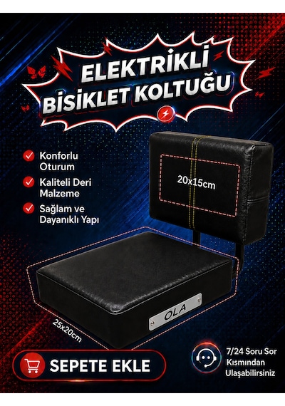 Ola Elektrikli Bisiklet Arka Deri Koltuk, Motosiklet Deri Koltuk, Arka Sele Çocuk Deri Koltuk Seti Siyah