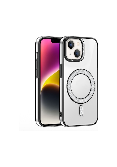 Apple Uyumlu iPhone 14 Kılıf Pırlanta Taş Tasarımlı M-safe Şarj Özellikli Zore Karetta Silikon Kapak Mavi