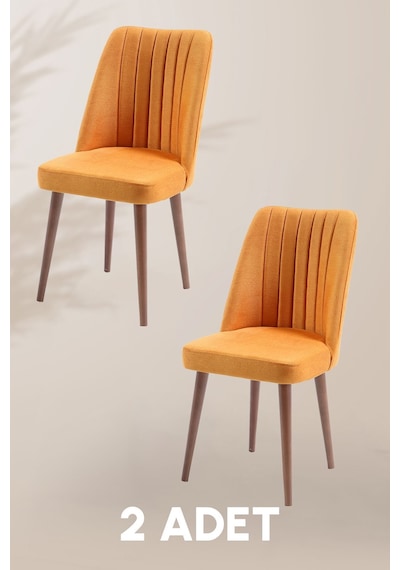 Polo Sandalye - Jerika Sarı - Ahşap Ceviz Ayak 2 Adet - Salon Sandalyesi / Mutfak Sandalyesi Sarı
