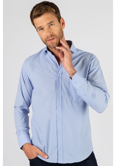 Tudors Klasik Fit Rahat Kesim Cotton Efekt Poplin Erkek Gömlek-23079 Mavi