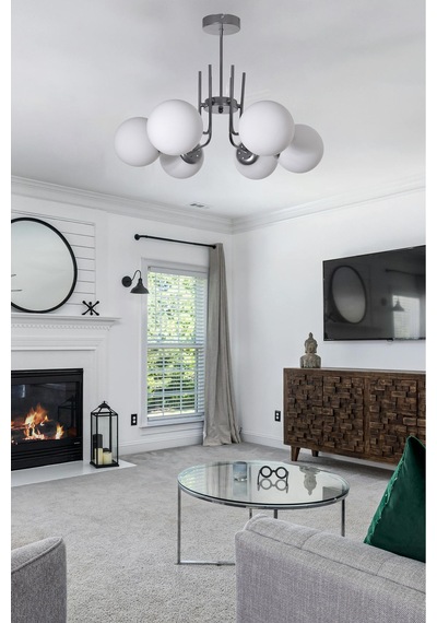 Vien Modern Tasarım Salon Yemek Odası Mutfak Gri Renk Beyaz Camlı Sarkıt 6 Lı Avize Gri Beyaz Gri Beyaz