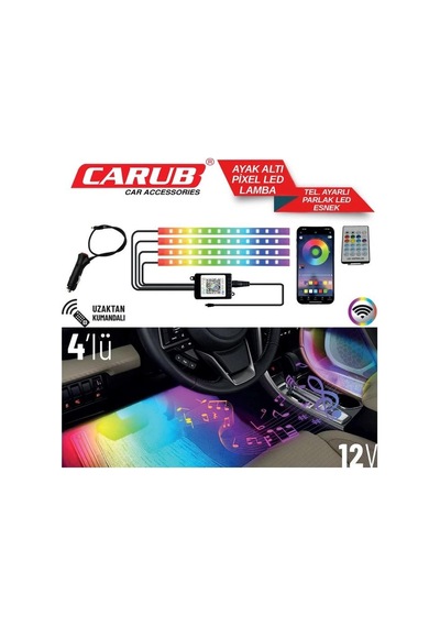 48 Led Rgb Araç İçi Dekoratif Aydınlatma Uzaktan Kumandalı & Uygulama Kontrollü Atmosfer Işığı