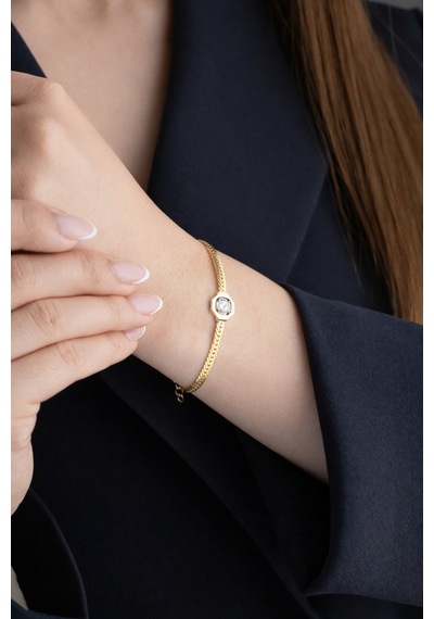 Çekirdekjewelry 925 Ayar Gümüş Hasır Serenay Bileklik Sarı
