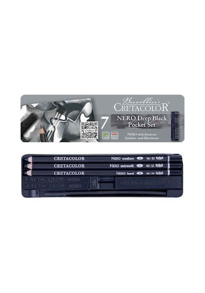 Cretacolor Nero Drawing Set Yağlı Kömür Çizim Seti 7 Parça Metal Kutu 40008