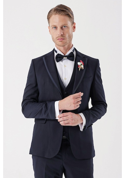 İmza Koyu Lacivert Desenli Armürlü Çıkarılabilir Mono Yaka Yelekli 6 Drop Slim Fit Smokin Damatlık Takım 1001230202-Koyu Lacivert İmza Koyu Lacivert Desenli Armürlü Çıkarılabilir Mono Yaka Yelekli 6 Drop Slim Fit Smokin Damatlık Takım 1001230202-Koyu Lacivert