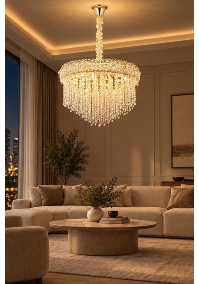 Modern Premıum Avize Gold Kasa Salon Oturma Odası Avizesi 13xe14