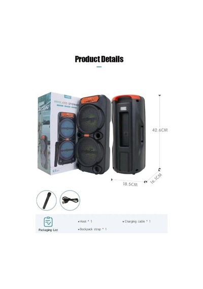 Kablosuz Mikrofonlu Büyük Boy Şarjlı Hoparlör Taşinabilir Bluetooth Speaker Siyah
