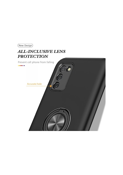 Newface - 371 - Samsung Galaxy A02s Kılıf Elit Yüzüklü Kapak - Ece-umay - - Siyah Sıyah