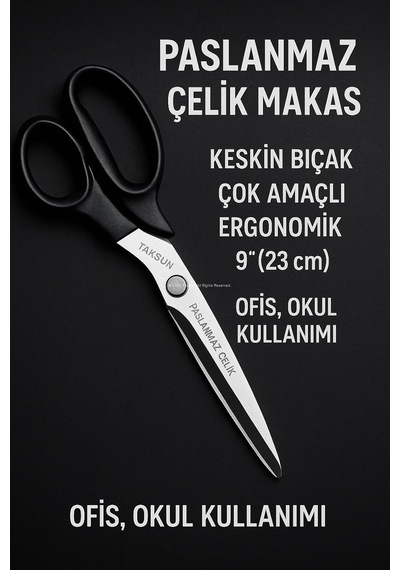 Lexroo Taksun Paslanmaz Çelik Makas, Gl120, Keskin Bıçak, Ofis, Okul Kullanımı, Çok Amaçlı