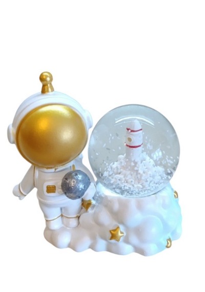 Astronot Figürlü 9cmx8cm Ebat Pilli Işıklı Dekoratif Kar Küre 9cm X 8cm
