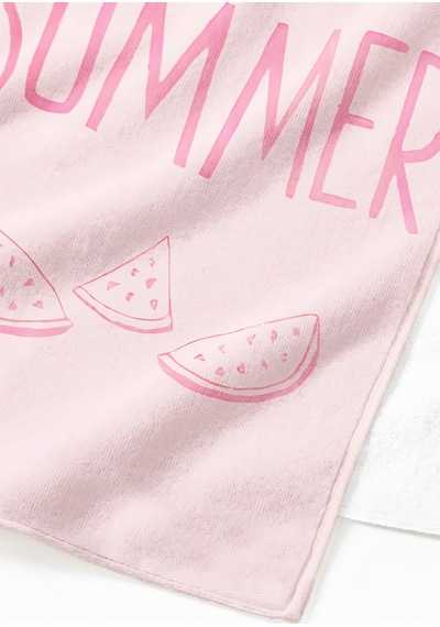 Hello Summer Yazılı Karpuz Temalı Pembe Plaj Havlusu - Tropikal Modern Pastel Banyo Sahil Örtüsü Çok Renkli
