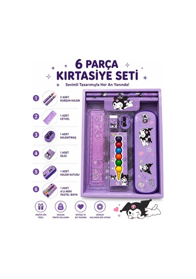 6 Parça Mor Sevimli Kuromi Karakter Kırtasiye Okul Seti