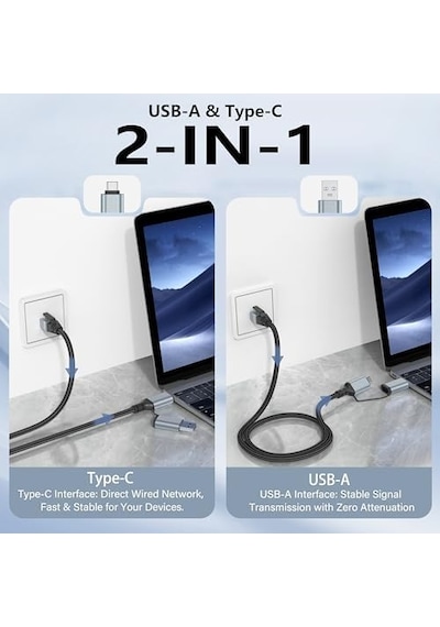 Dacrown Usb C - Ethernet Kablosu 10 Ft, Tip C - Rj45 Lan Kablosu, Gigabit Ağ İnternet Adaptörü, Doğrudan Bağlı, Thunderbolt 4/3 Macbook Air/pro, Xps, İphone 15 Serisi, Galaxy S24 İle Uyumlu