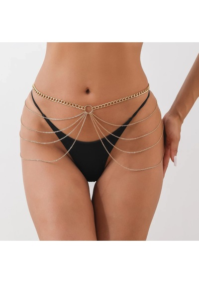 Cyra Gold Zincir Detaylı Bel Göbek Zinciri Vücut Aksesuarı Bikini Aksesuarı Gold