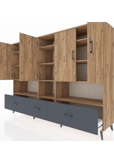 Hyperion Dolap 12 Raflı 3 Çekmeceli 5 Kapaklı 220x44x163 Çam-çam/ Çam-çam/antrasit Hyperion Dolap 12 Raflı 3 Çekmeceli 5 Kapaklı 220x44x163 Çam-çam/ Çam-çam/antrasit