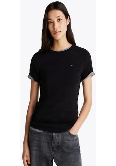 Tommy Hilfiger Kadın Siyah Yuvarlak Yaka Slim T-shirt Siyah