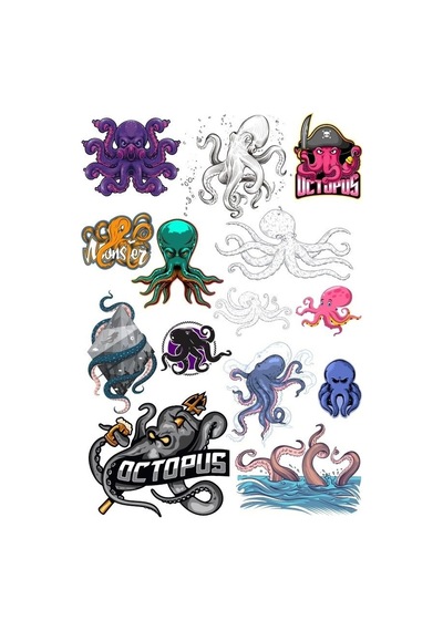 Ahtapot Sticker Set-10 13 Parça Telefon, Tablet, Defter, Laptop Sticker