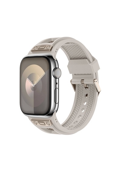 Mobilefix Apple Uyumlu  Watch 44mm Krd-117 Hava Alabilen Delikli Metal Süslemeli Desenli Silik