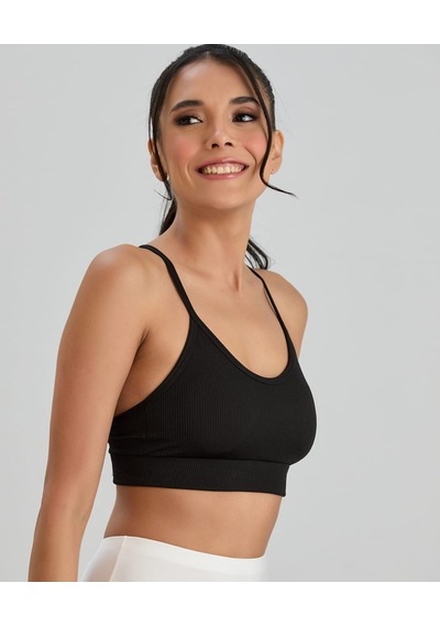 Aurafit Fitilli U Yaka İp Askılı Basic Büstiyer/croptop - 9027 Siyah