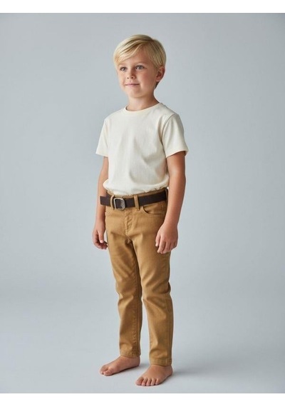 Zekids Erkek Çocuk Kemerli Gabardin Pantolon-16347 Bej