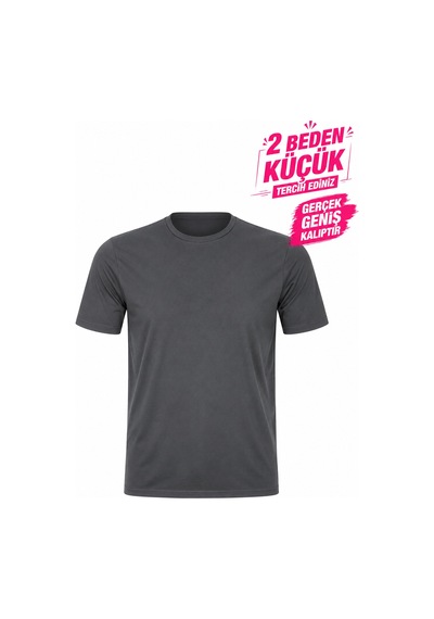 Yuvarlak Yaka Erkek Battal Düz Renk Pamuklu Basic Tshirt Antrasit
