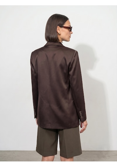 Dilvin 60802 Kruvaze Saten Blazer Ceket-kahve