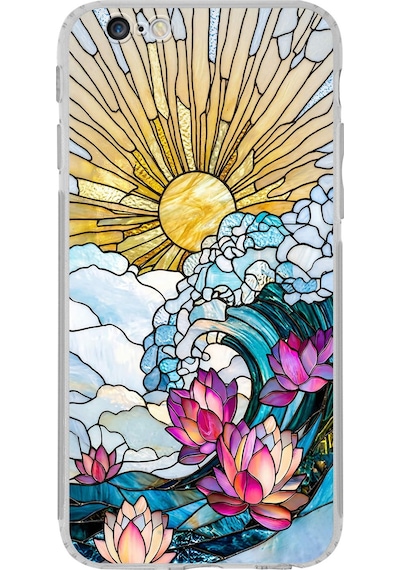 Printify Apple Uyumlu iPhone 6 Plus İle  Vitray Okyanus Sabahı Tasarımlı Şeffaf Silikon Kılıf Şeffaf