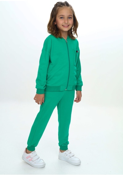 Toontoy Kids Toontoy Kız Çocuk Göğsü Cepli Armalı Eşofman Takım Çimen Yeşili
