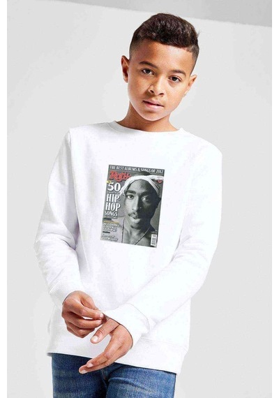 Tshirthane Rap Hiphop 2Pac Respect Cover Baskılı Unisex Çocuk Beyaz Sweatsh (534760723) Beyaz