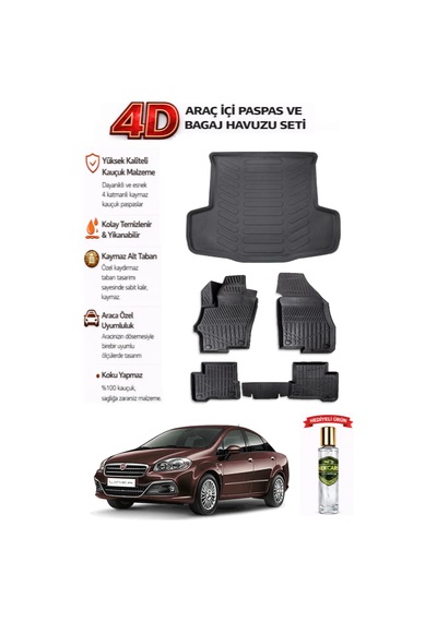 Fiat Linea 2010 Model Araca Özel Kokusuz Paspas Takımı + Bagaj Havuzu