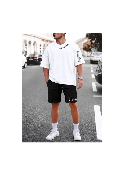 Homme Erkek Yazılı Baskılı T-shirt Ve Şort Takım Siyah