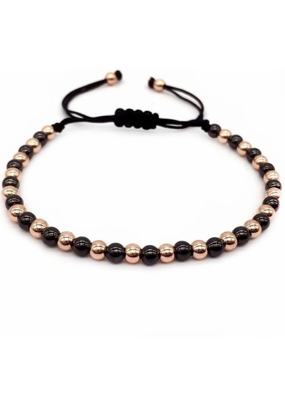 Alnis Atelier Rose Gold Hematit Ve Oniks Kadın Erkek Doğal Taş Bileklik - Ayarlanabilir Makrome