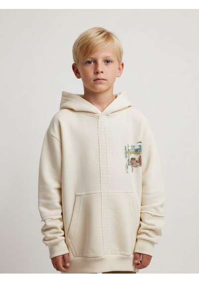 Zekids Erkek Çocuk Triko Detaylı Sırt Baskılı Tasarım Sweatshirt-16627 Renkli