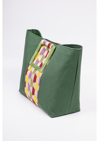 Fabric Craft Bag El Çantası Yeşil Duck Kumaş Astarlı Mıknatıslı 45x40 Yeşil
