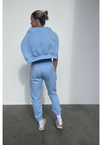 Eşofman Takımı Sweatshirt - Bebe Mavisi Baskılı Oversize Şardonlu Kapüşonlu Bebe Mavisi Eşofman Takımı Sweatshirt - Bebe Mavisi Baskılı Oversize Şardonlu Kapüşonlu Bebe Mavisi